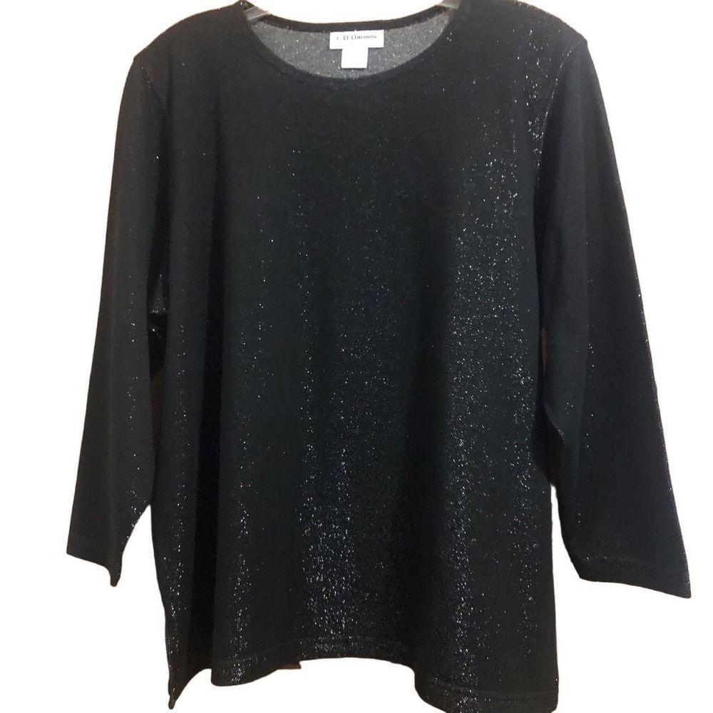 C.D. Daniels Black Shimmery MettalicTunic Top Size 2X Round Neckline